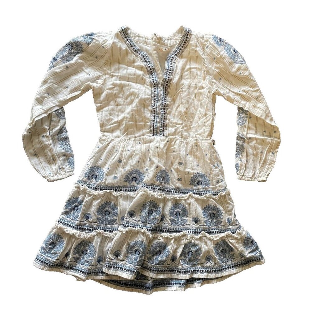 Roller Rabbit Indriya Embroidered Naema Dress XS white and blue
